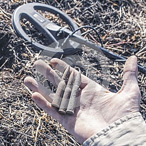 Combat ammunition found in the field with a metal detector