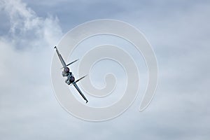 Combat fighter jets flyby with afterburner. clear sky full afterburner photo