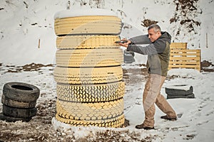 Combat gun shooting training behind and around cover or barricade