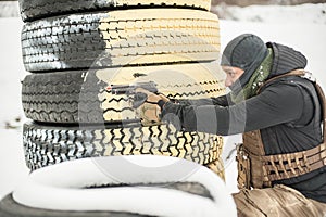 Combat gun shooting training behind and around cover or barricade