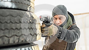 Combat gun shooting training behind and around cover or barricade