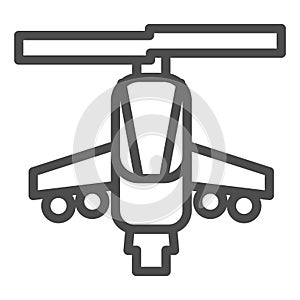 Combat helicopter line icon. Attack weapon, army air vehicle symbol, outline style pictogram on white background