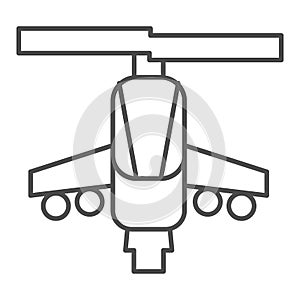 Combat helicopter thin line icon. Attack weapon, army air vehicle symbol, outline style pictogram on white background