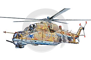 Combat helicopter on a white background