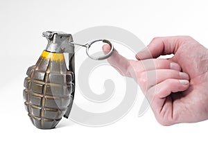 Combat pineapple grenade and a hand