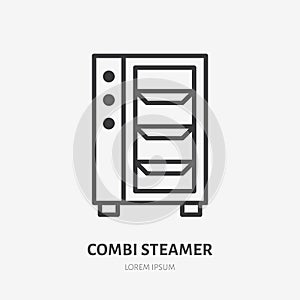 Combi steamer flat line icon. Vector outline illustration of combi oven. Black color thin linear sign for electric photo