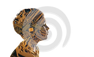 Combination of a child silhouette and microelectronic board. Concept of modern technologies in electronics