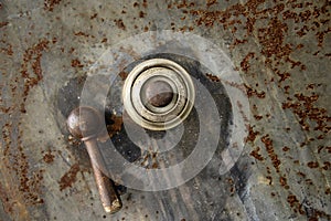 Combination dial on rusted old safe