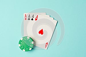 combination four ace with chips popular card game poker