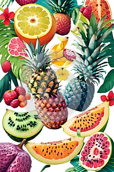 Combination of fruits on a transparent background