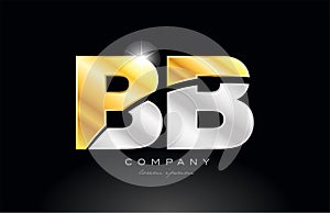 combination letter bb b b alphabet with gold silver grey metal logo photo