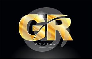 combination letter gr g r gold golden alphabet metal logo icon design