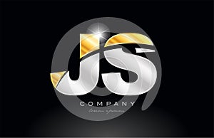 combination letter js j s alphabet with gold silver grey metal logo photo