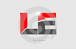 combination letter le l e in grey red color alphabet for logo icon design