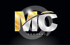 combination letter mc m c alphabet with gold silver grey metal logo