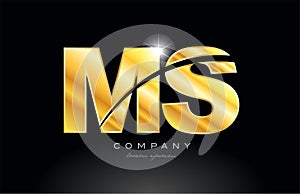 combination letter ms m s gold golden alphabet metal logo icon design