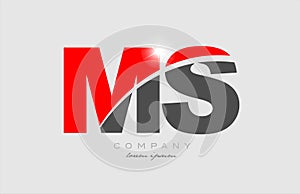 combination letter ms m s in grey red color alphabet for logo icon design