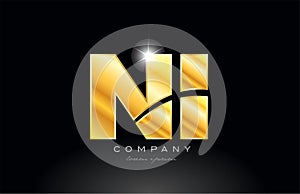 combination letter ni n i gold golden alphabet metal logo icon design photo