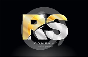 combination letter rs r s alphabet with gold silver grey metal logo