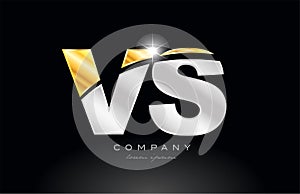 combination letter vs v s alphabet with gold silver grey metal logo