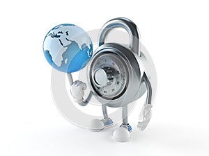 Combination lock character with world globe
