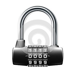 Combination lock, school locker room code padlock icon, keyless cylindrical lock photo