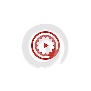 Combination of play and gear logo design vector