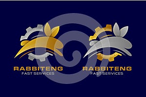 Combination between Rabbit and gear Logo design template.