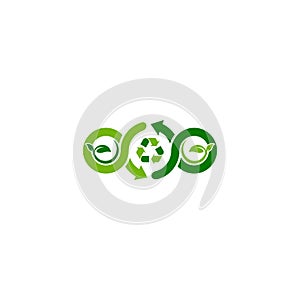 Combination of recycle icon and leaf logo design vectors green colors