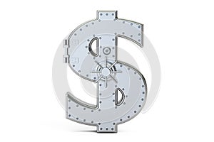 Combination safe box in shape of sign dollar, 3D rendering