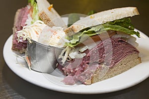 Combination sandwich corned beef rye