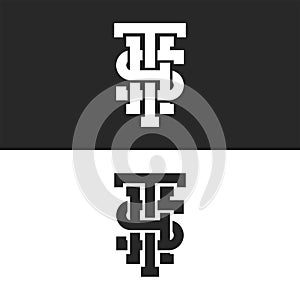 Combination three letters S, T, H logo initials monogram, set black and white overlapping intersection linear identity symbols