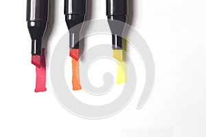 Combination of three marker pens on white