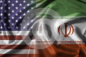 Combination USA flag and Iran flag for United state of America and Iran have politic conflict in nuclear weapons and Strait of