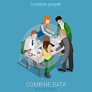 Combine data to create graphic report flat 3d vector isometric