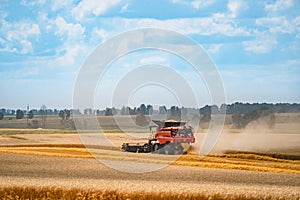Combine harvester in action on the field. Combine harvester. Harvesting machine for harvesting a wheat field.