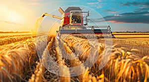Combine harvester. collecting harvest of rye and wheat . Agriculture grain farming concept