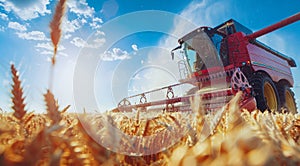 Combine harvester. collecting harvest of rye and wheat . Agriculture grain farming concept