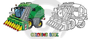 Funny combine harvester with eyes. Coloring book photo