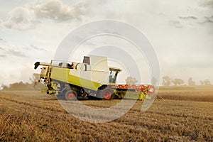 Combine harvester at corn