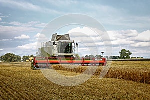 Combine harvester at corn