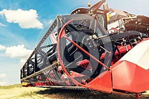 Combine harvester draper head closeup