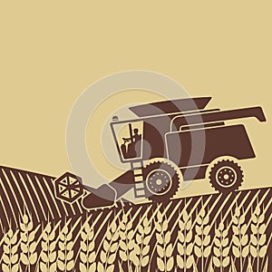 Combine harvester in field