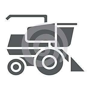 Combine harvester glyph icon, agriculture and farm, vehicle sign, vector graphics, a solid pattern on a white background