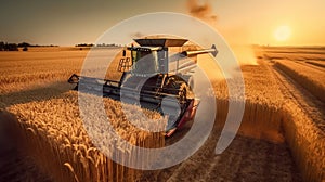 Combine harvester harvesting wheat field AI generated image