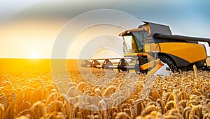 Harvester harvests wheat photo