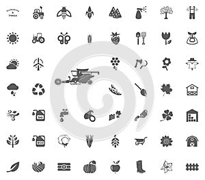 Combine harvester icon. Gardening and tools vector icons set