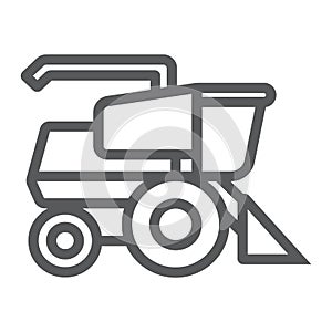 Combine harvester line icon, agriculture and farm, vehicle sign, vector graphics, a linear pattern on a white background
