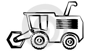 Combine harvester outline isolated on white background. Clipart