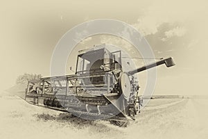 Combine harvester in sepia technique